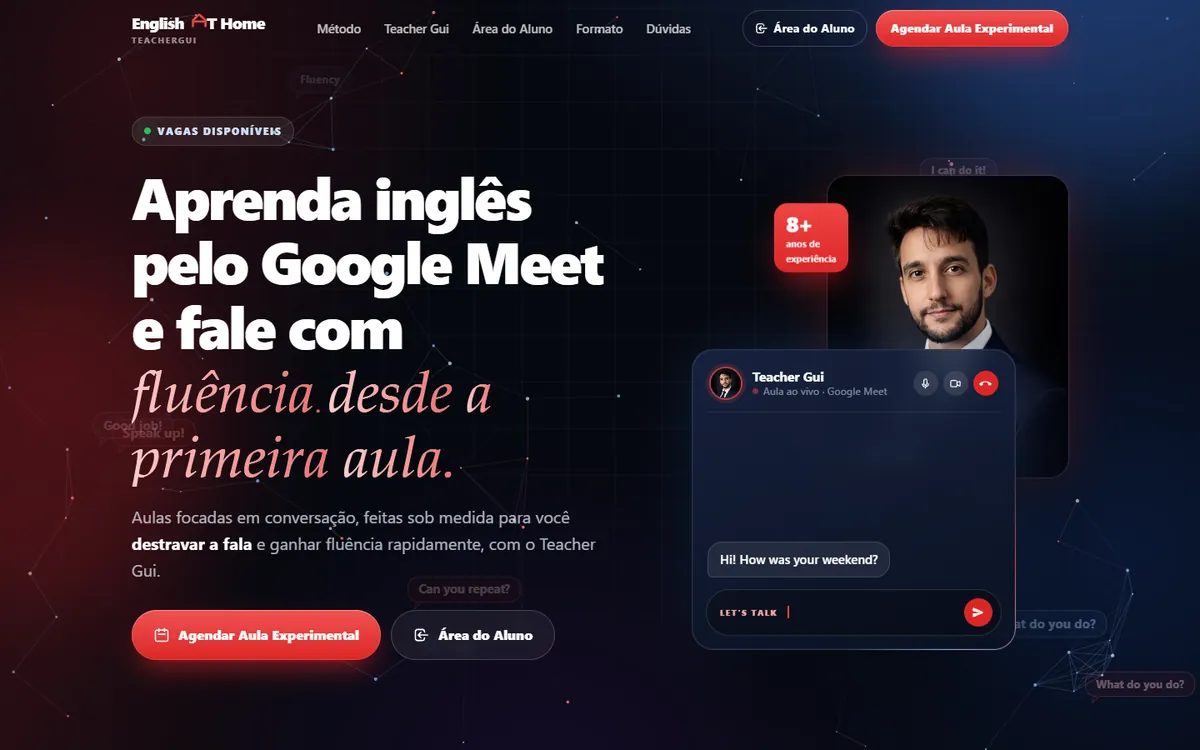 Página inicial do English at Home, plataforma de curso de inglês